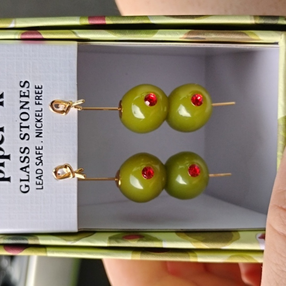 Piper K Olive Martini Earrings Show Girl Era